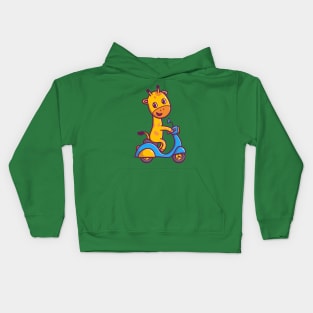 Cute Giraffe Riding Scooter Cartoon Kids Hoodie